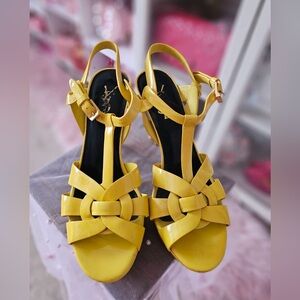 💯Authentic YSL Yves Saint Laurent Tribute Yellow Platform Heels US 8/38